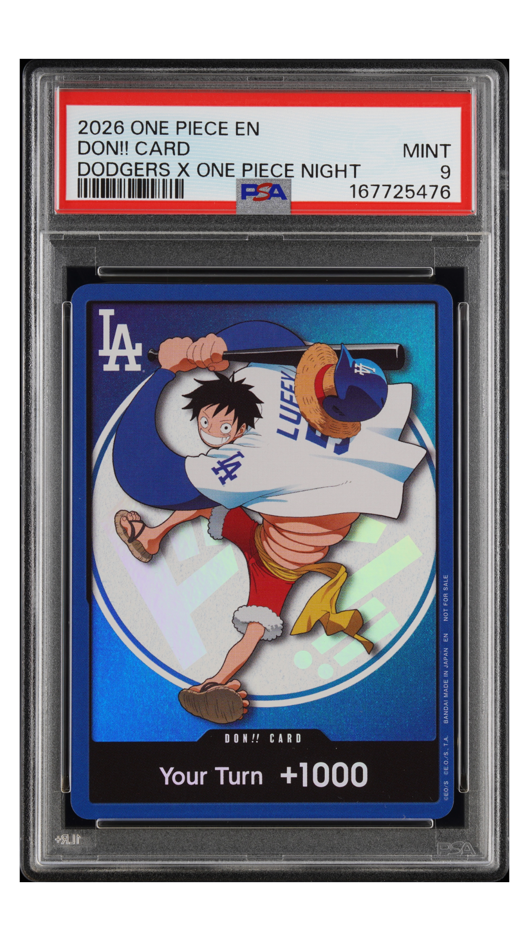 Monkey D. Luffy DON!! Card – Dodgers × One Piece Night – PSA 9 Mint