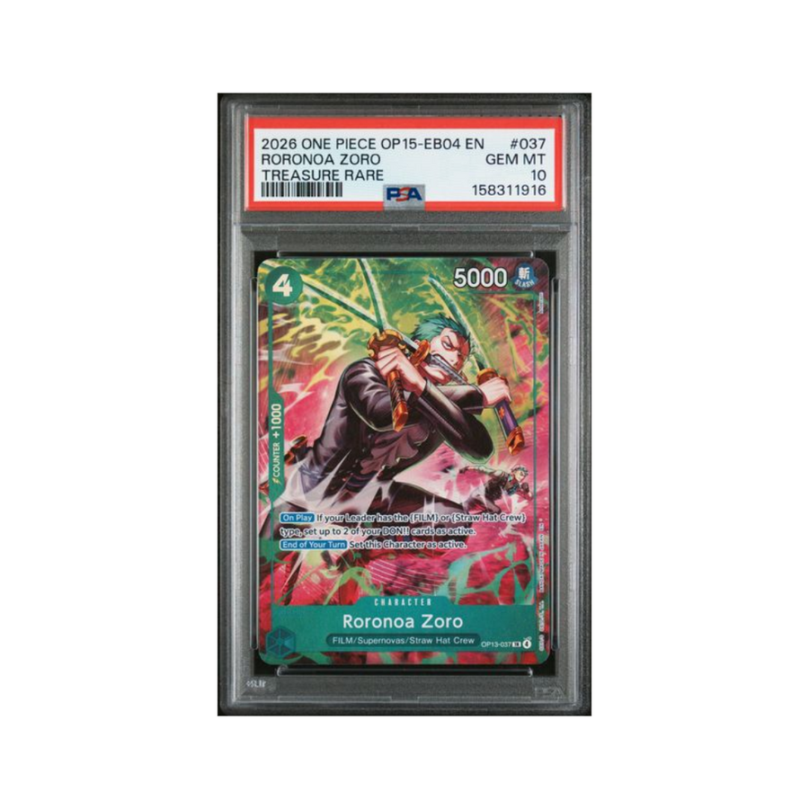 Roronoa Zoro Treasure Rare #037 – OP15-EB04 – PSA 10 Gem Mint